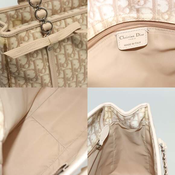DIOR Trotter Canvas Romantic Chain Tote Bag Pvc Beige - Picture 11 of 12